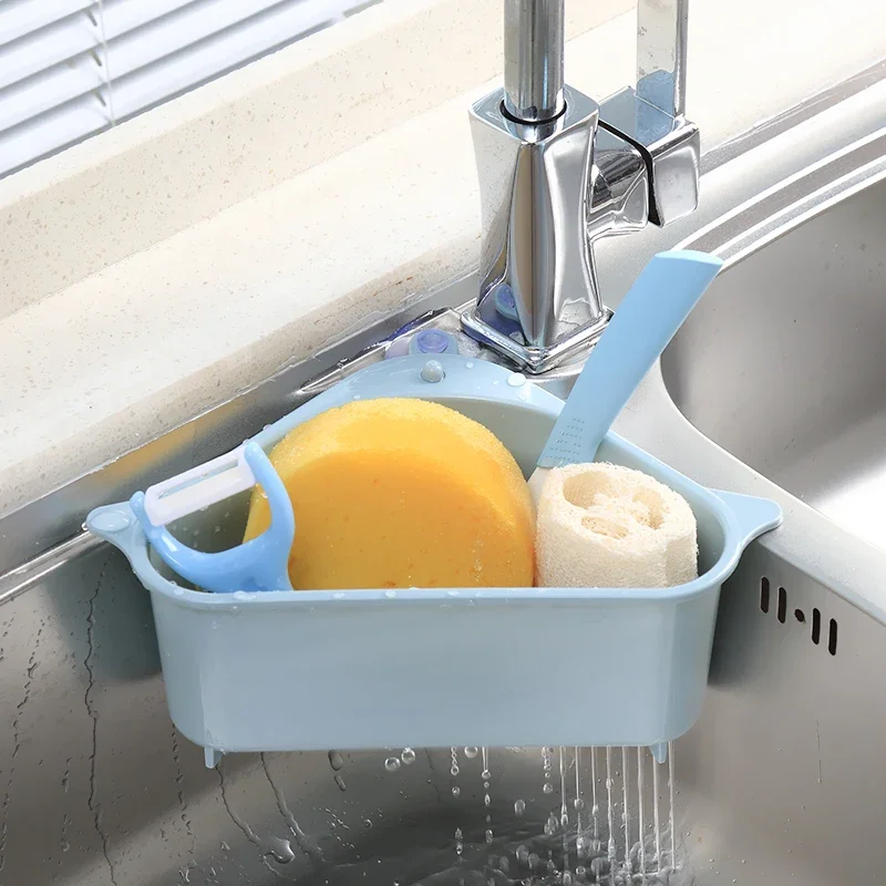 Kitchen Triangular Sink Filter Strainer, Drainer Basket, Suction Cup, Sponge Holder, Vegetable Drain, Storage Rack