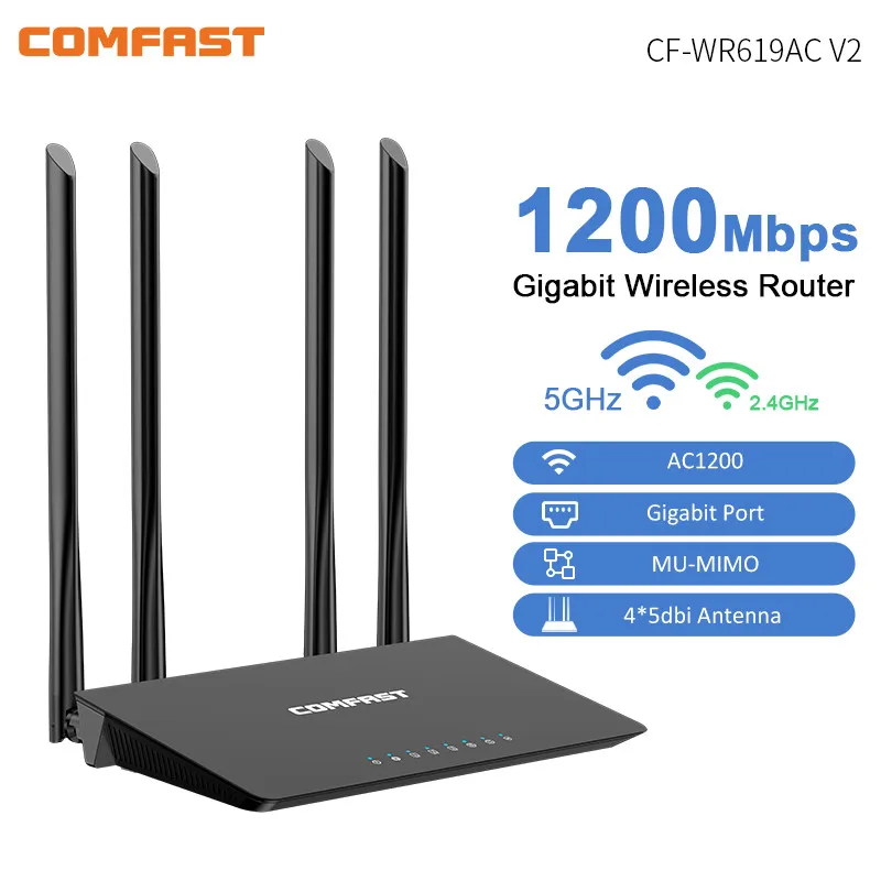 AC1200 WiFi Router 802.11ac Gigabit ports wi-fi Router 2.4&5Ghz Wide coverage home router with 4*5dBi antenna MU-MIMO 5g router