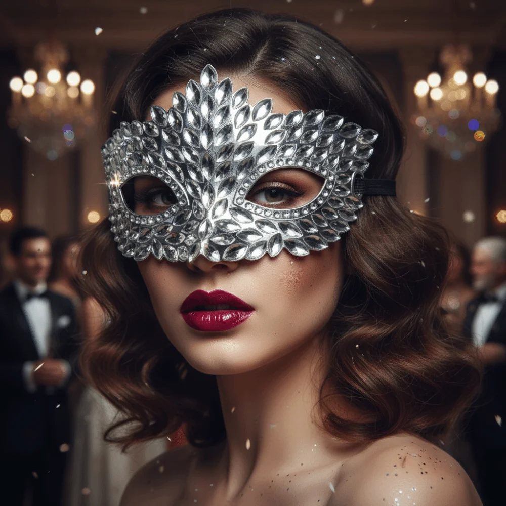 Costume Eyewear Metallic Masquerade Mask Crystal Crowned Venetian Mask Hollowed Lightweight Half Facepiece Cosplay