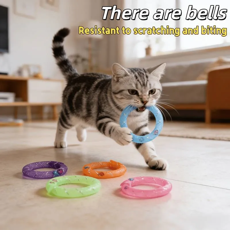 5 Stück Katzen-Kauspielzeug Weiche Netzröhre Lustiges Selbstspielzeug mit Glocke Kätzchen-Soundspielzeug Interaktives Katzenspielzeug Bissresistent (Zufällige Farbe) – Detail 2