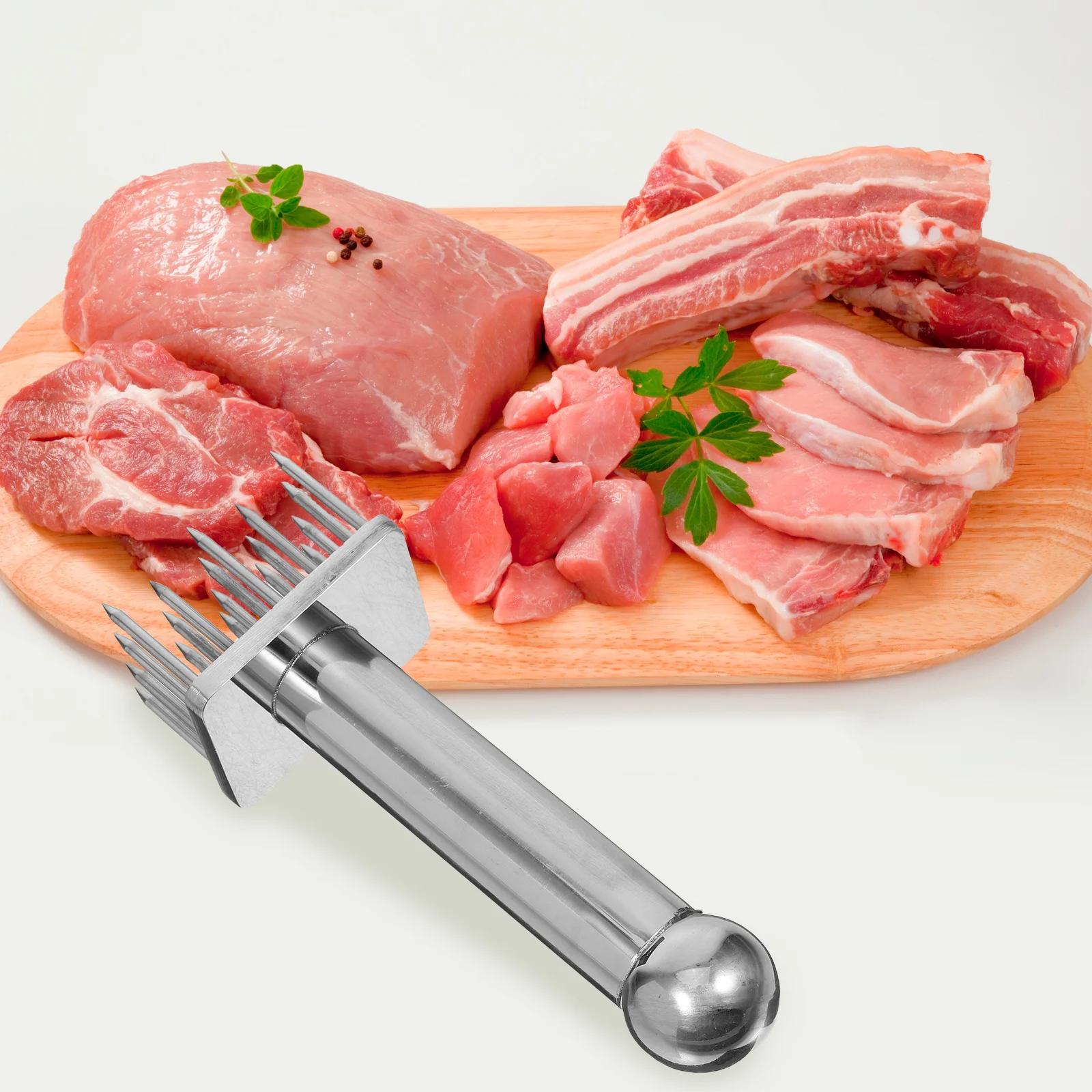 

Stainless Steel Meat Tenderizer with 18 Needles Heavy-Duty Metal Mallet for Ground Beef and Pork Preparation Cooking Kitchen