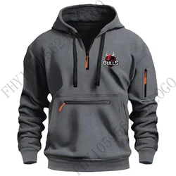 Autumn and winter new men's casual sports pullover fashion hooded long sleeve zipper pocket hoodie loose European size coat