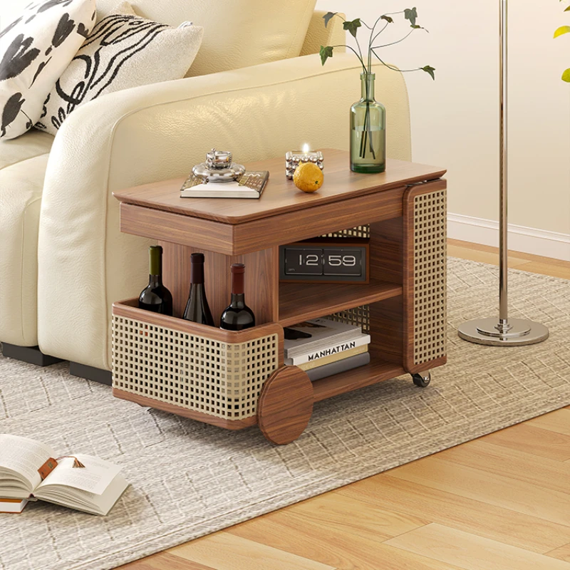 

Side cabinet, small table, balcony, small creative mobile rattan woven snack cart, coffee table next