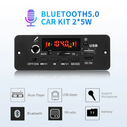 Imagen 2 del producto AMPLIFICADOR DE POTENCIA 2x5W, placa decodificadora con Bluetooth 5,0, 5V con micrófono, módulo reproductor de música para coche, placa decodificadora de MP3, Audio sin pérdidas