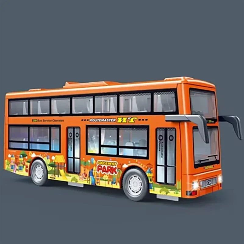 Double Decker Sightseeing Bus Pull Back Tour Bus Car Light Music Open the Door Inertial Vehicles Model Toy Boy Christmas Gifts