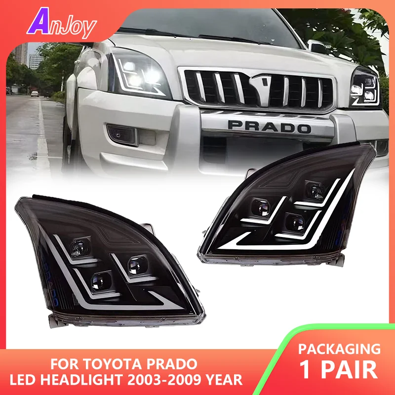 

Автомобильная лампа для Toyota Prado, светодиодная фара 2003-2009, фары LC120 DRL, указатель поворота, дальний свет, линза проектора «ангельский глаз», 2 шт.