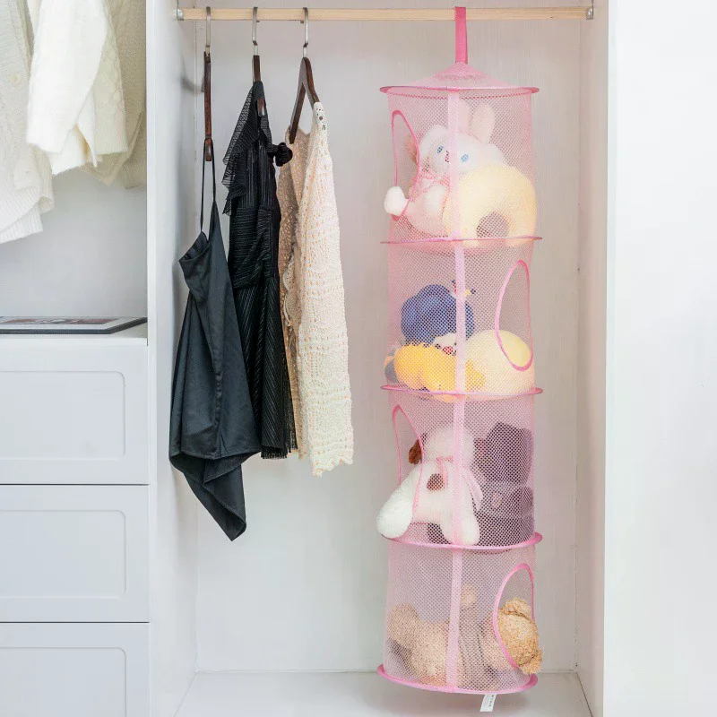 1Pcs Foldable Plush Animal Storage Net 4 Compartments Hanging Mesh Toy Storage Hammock For Kids Room Toys Gloves Hats Socks