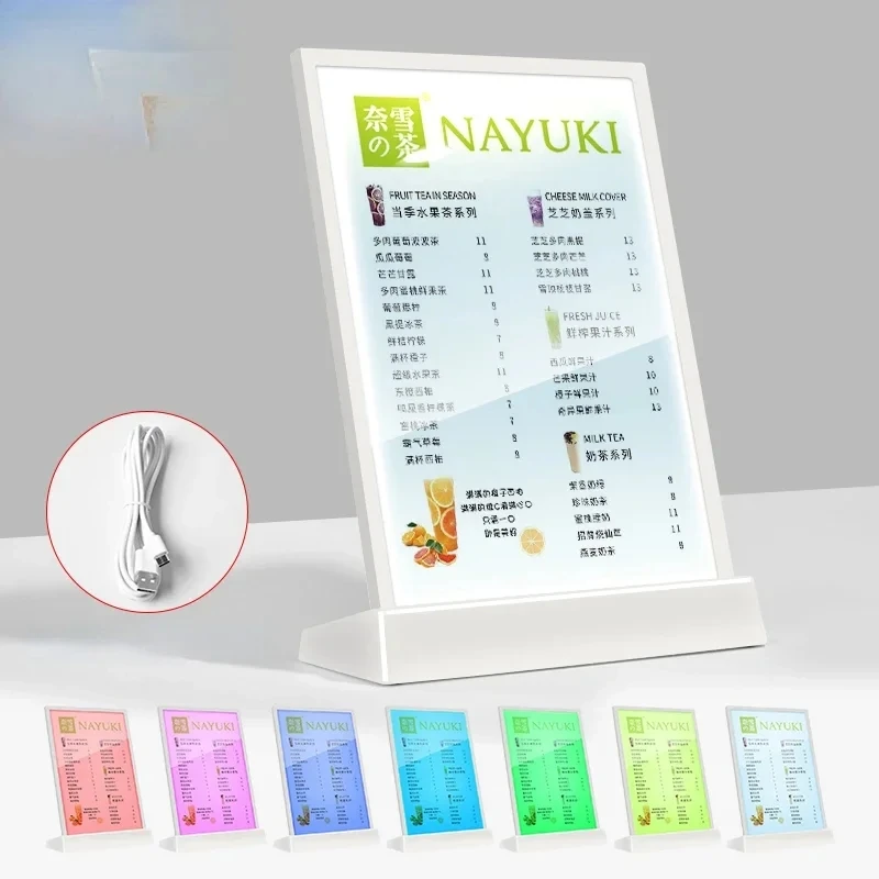 Luminescent LED Menu Table Tent Display Coffee Drinking Shop Acrylic A4 Menu Holder Table Plate for Restaurant Hotel Store