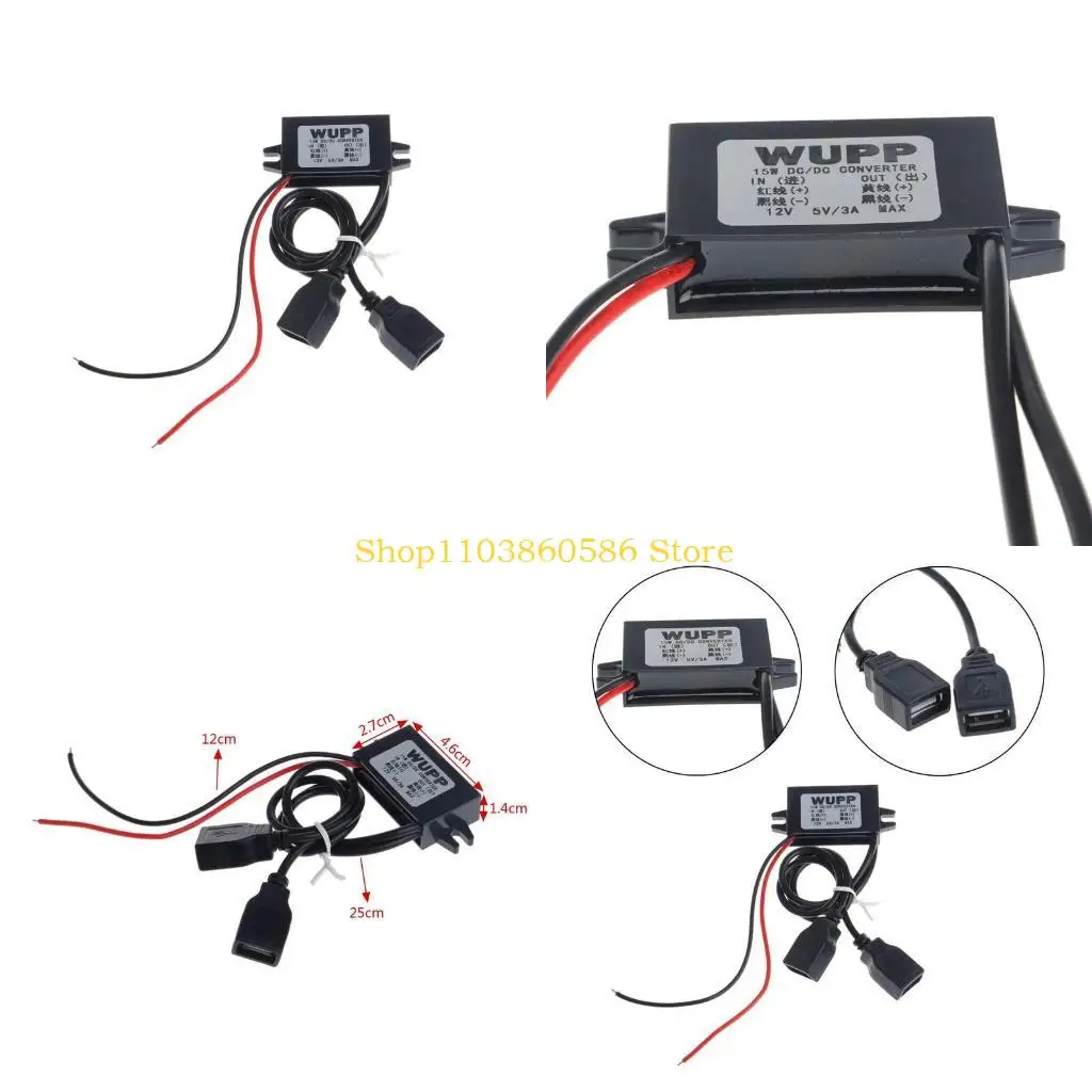 242A Converter Voltage 12V to 5V 3A 15W Reduced Voltage Regulator Converter Car Converter with Dual USB Output Power Adapter
