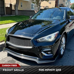 Car Front Racing Grill Grille For Infiniti Q50 Q50S 2018-2023 Carbon Fiber Car Front Bumper Grill Outline Trim Cover Overlay