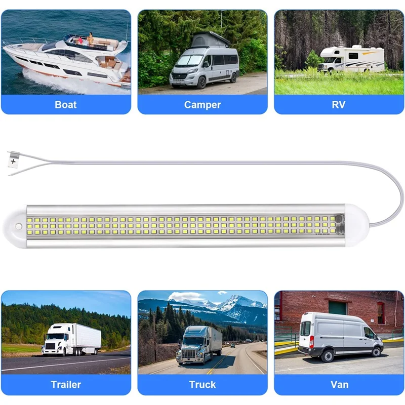 LED Interior Light Bar 120LEDs 1200LM 12W LED Strip Lights with ON/Off Switch for Truck Van RV Trailer Boat Car, 4Pack