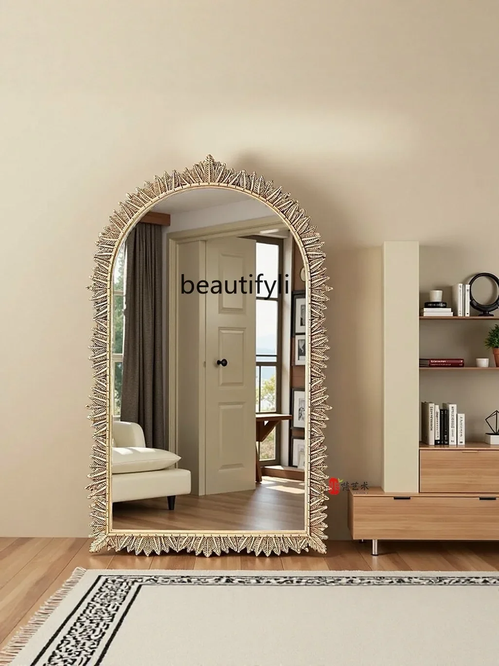 

B06 European retro full-length mirror French art, home bedroom dressing try, living room wall-mounted decorative mirror