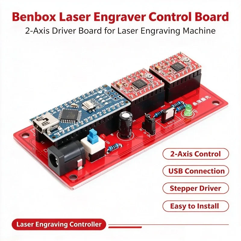 Benbox Laser Engraver Control Board, 2 Axis Stepper Motor Driver Controller Card for DIY Laser Engraving Machine