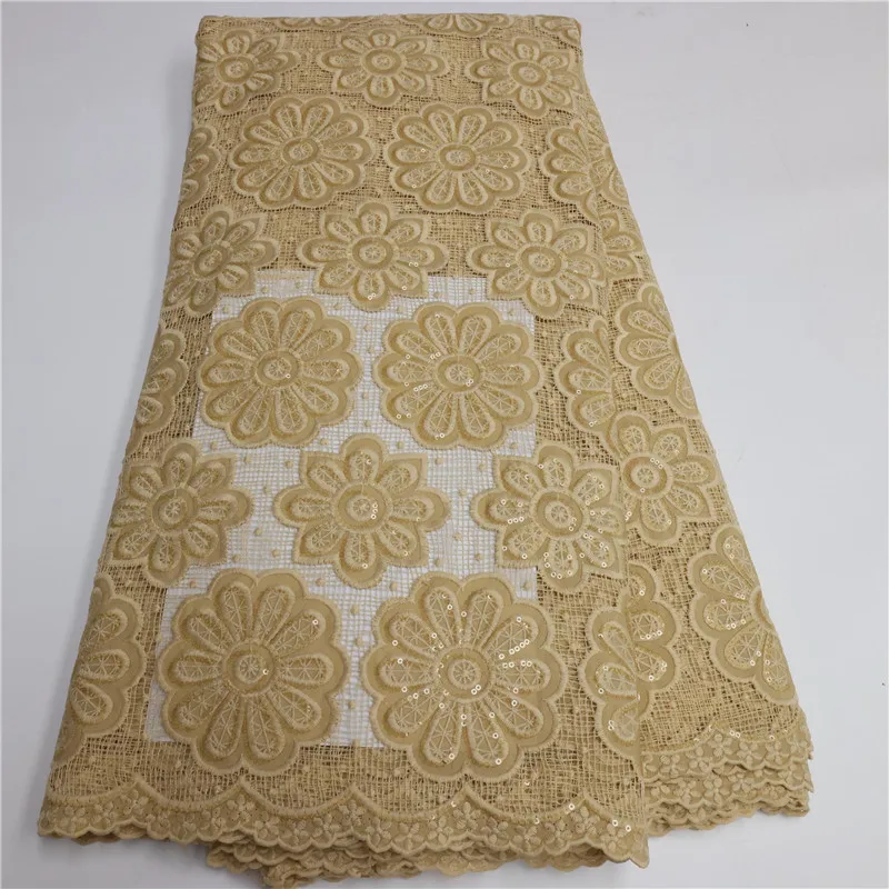 White Latest French African Guipure Lace Fabric Soft Nigeria Water Soluble Cord Lace Fabric With Sequins For Wedding Dress Party