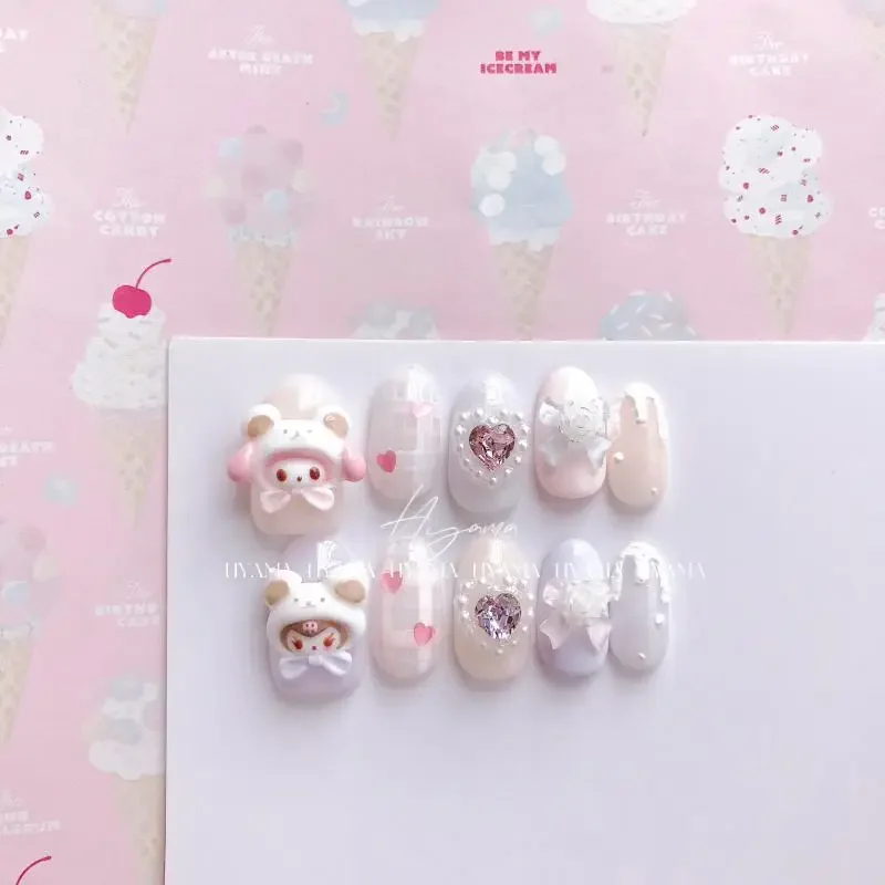 High End Sanrios Hellokitty Wearing Armor Sexy Charm My Melody False Nail Anime Cartoon Detachable Reusable Cute Manicure Gifts