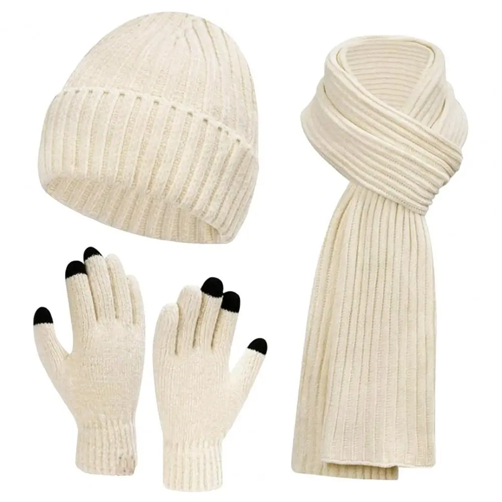 Cycling Hat Scarf Gloves Set Cozy Winter Accessories Set Knitted Hat Scarf Gloves Unisex Thick Warm Touch Screen Cycling Gear