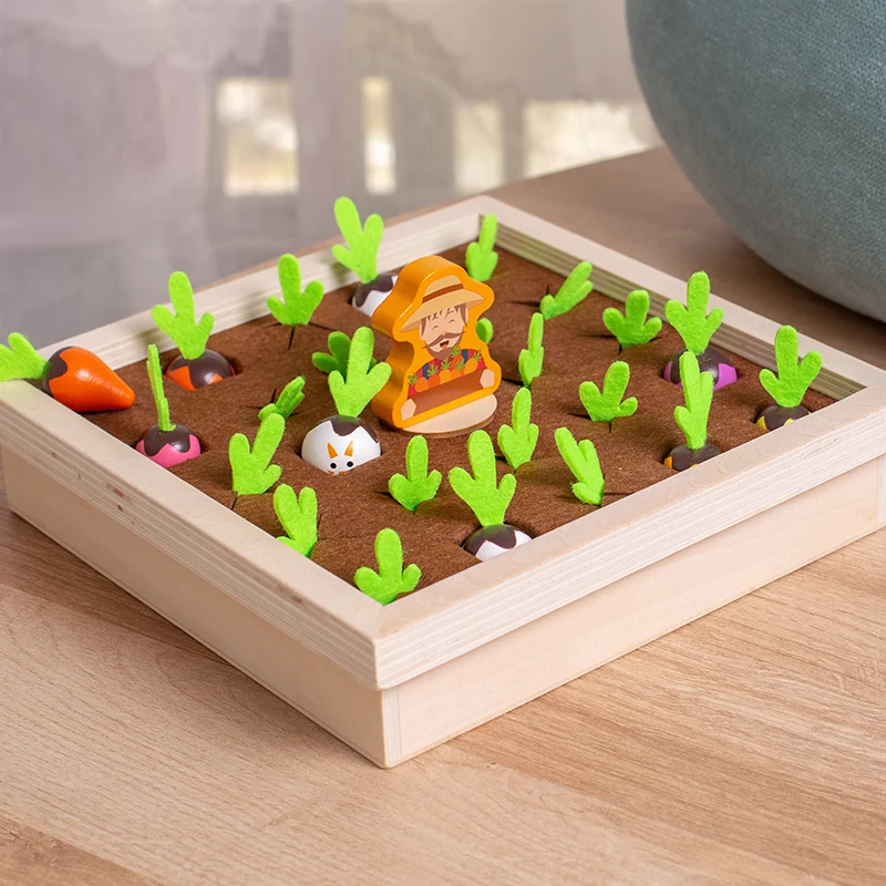 Juguete de cosecha de zanahorias divertido de madera, juegos de memoria, forma de rábano, clasificación de colores a juego, juguetes educativos de madera para niños pequeños