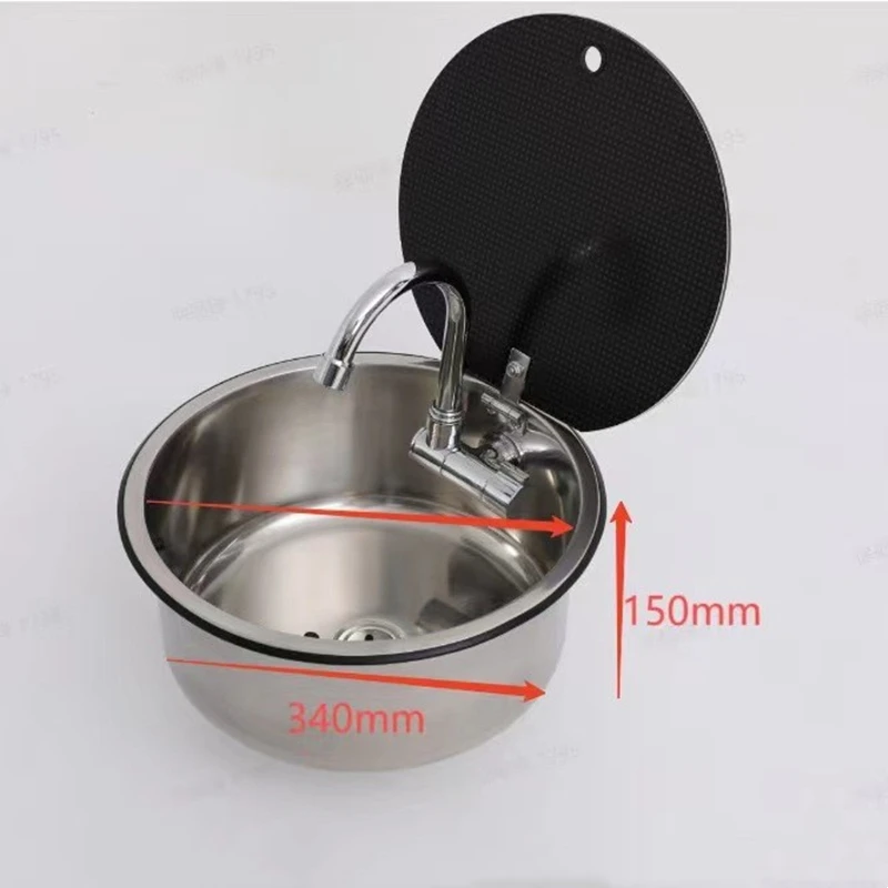 RV Sink with Lid, Kitchen Sink, Vegetable Washing Basin, Foldable Flip-Top, Single-Bowl Stainless Steel Square Sink