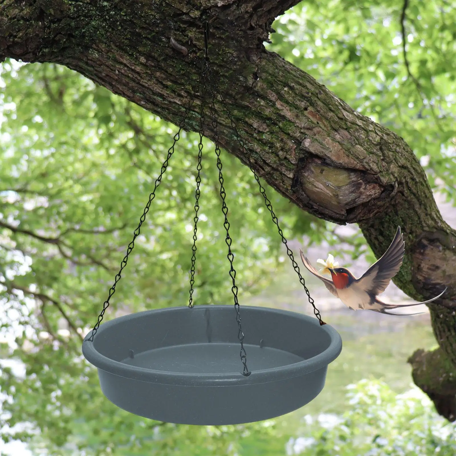 Hanging Bird Bath Weatherproof and Chain Stable Bird Feeder Water Bowl Feeding Dish with Hook for Garden Tree Outdoor Yard Owls