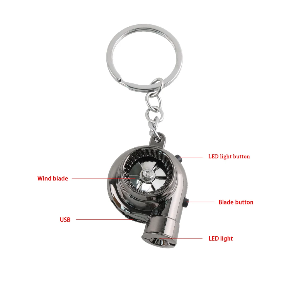 USB LED Mini Turbo Sound Turbocharger Keychain Spinning Turbine Key Chain Ring Keyring Keyfob Car Keyring Car