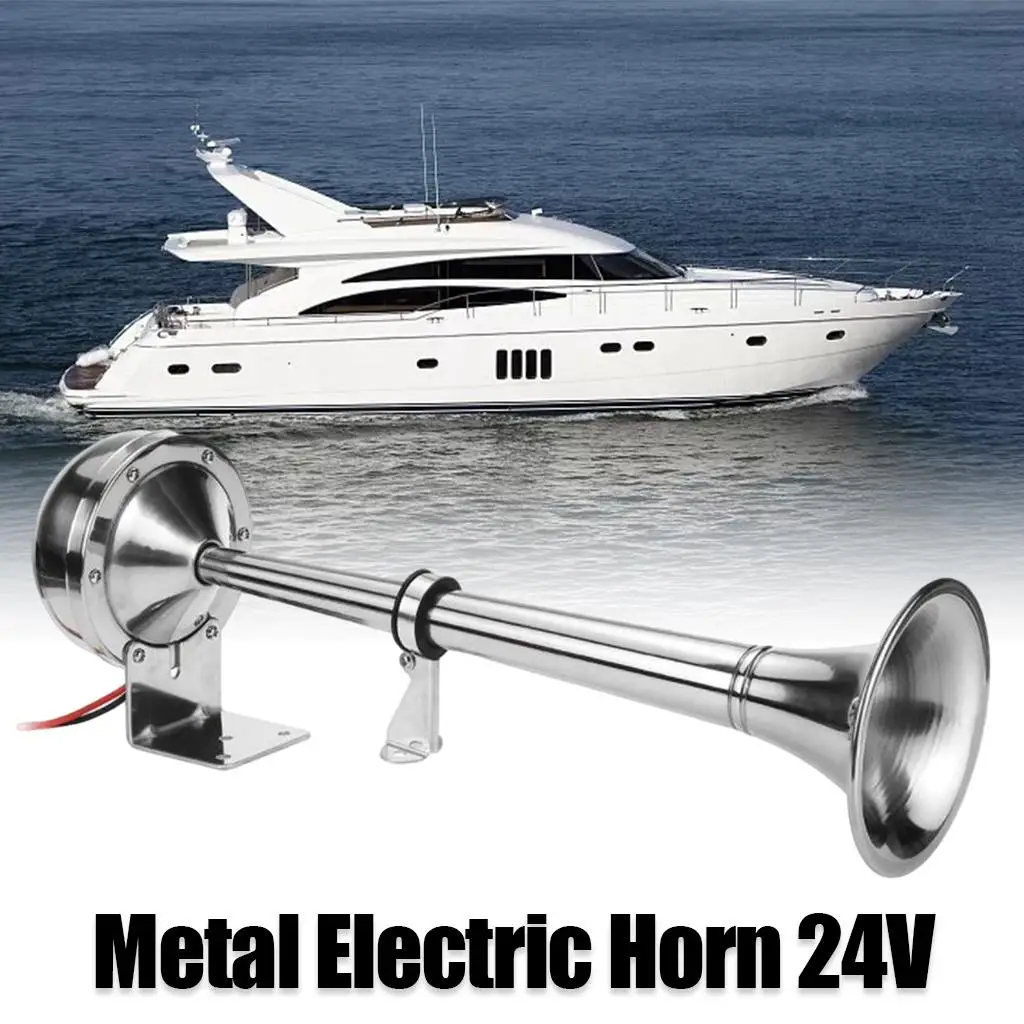 24V 150DB Horn, Stainless Steel, Single Air Trumpet, for Ship Trucks Train Lorry RV Trailer, Premium Quality