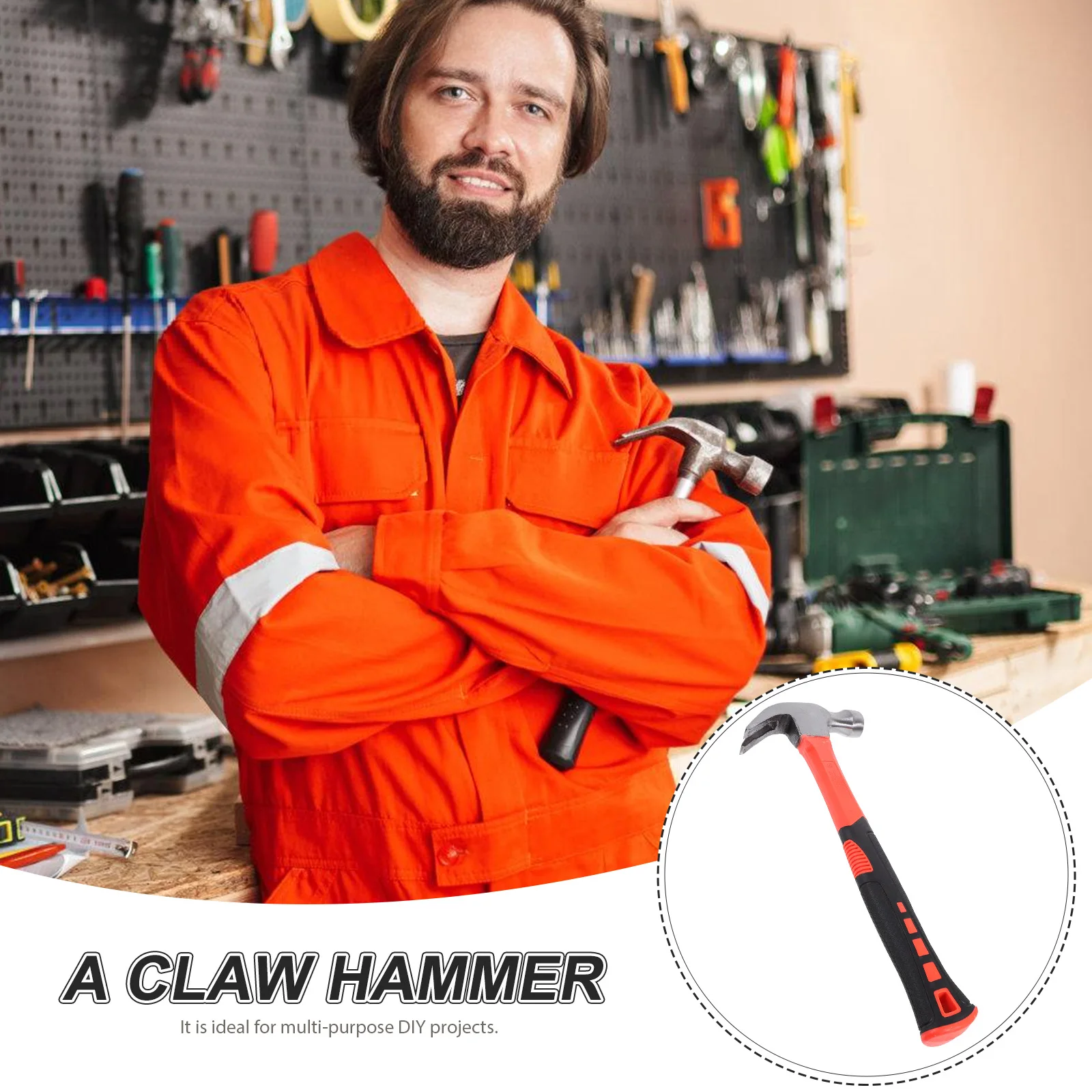 

1Pcs Compact Claw Hammer with Magnetic Head Non-Slip Handle Insulated Design for Safe and Easy Nail Pulling Utility Hammer