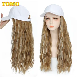 TOMO Baseball Cap With Curly Synthetic Hair Extensions For Women Long Water Wave Adjustable Hat Wig Wavy Hairstyle For Daily Use