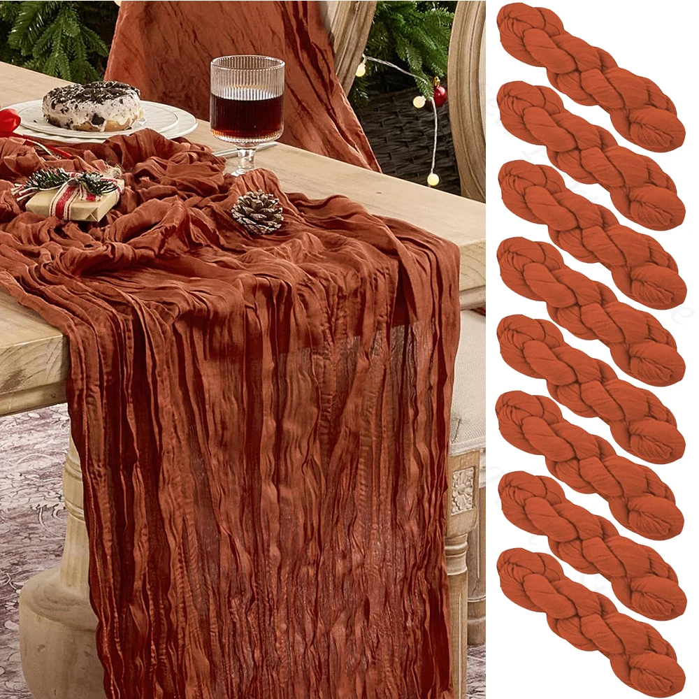 Terrakotta-Käsetuch-Tischläufer, romantische Hochzeitsdekoration, rustikale Gaze, Boho-Tischläufer, Hochzeit, Geburtstag, Party, Heimdekoration