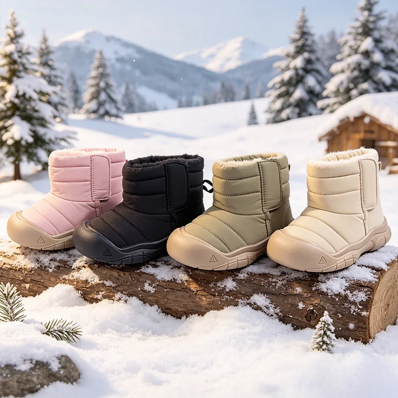 

Kids' Solid Color Snow Boots ， Water-Repellent Winter Gift with TPR Sole