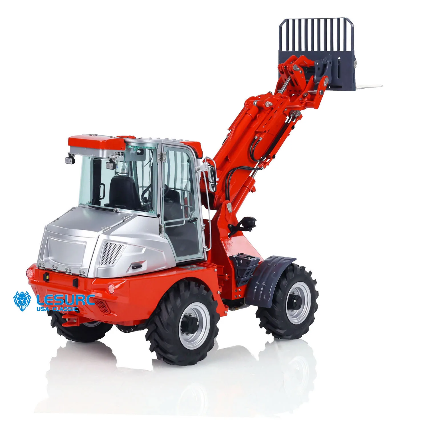 LESU 1/14 RC Hydraulic Fork Loader AT1050 Telescopic Arm Truck Radio Control Assembled Painted Sound Light System Car Model Toy