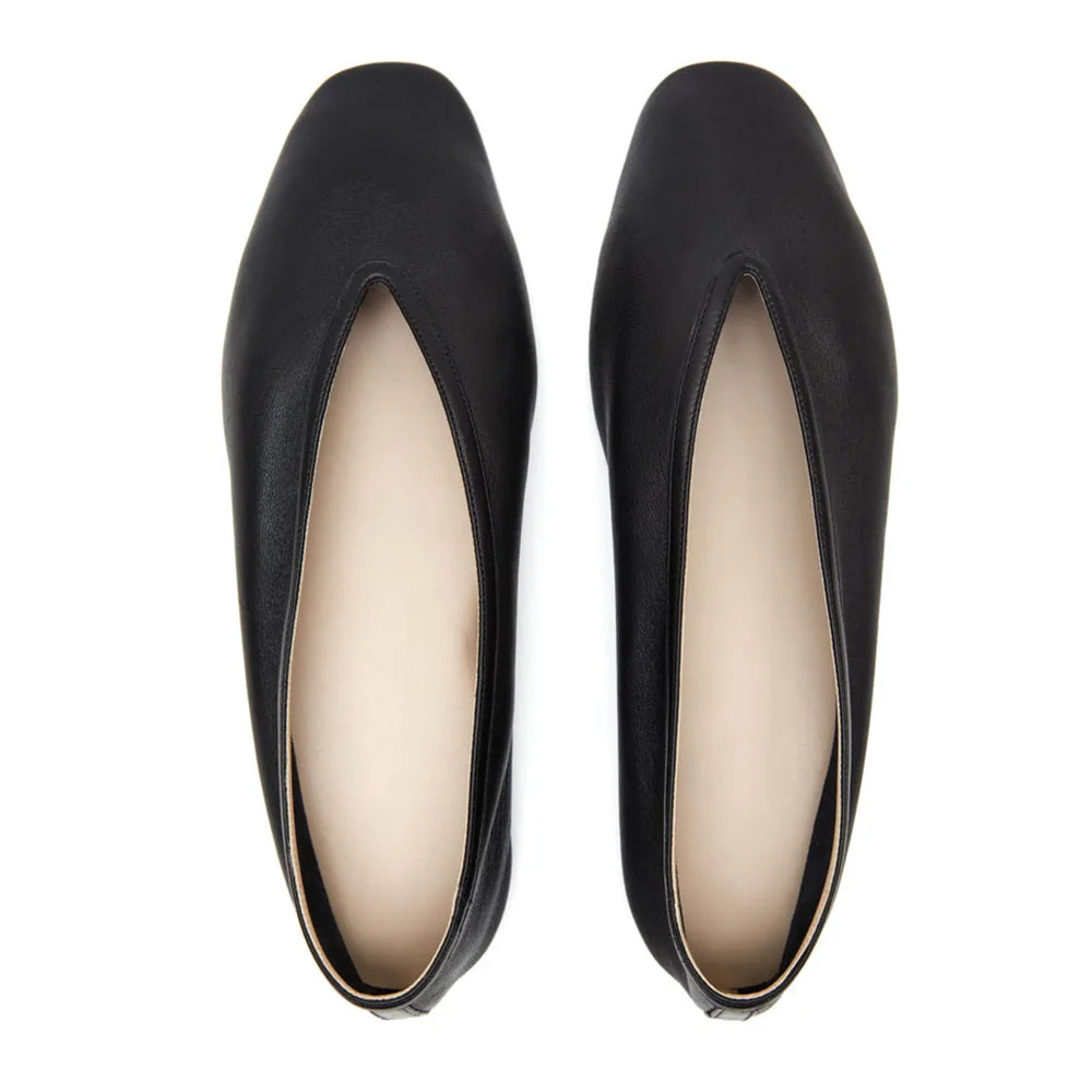 Classic Ladies Square Toe Ballerina Ballet Shoes Large Size Black Camel Wine Plum Cushion Flat Shoes Ladies Rubber Sole Pumps
