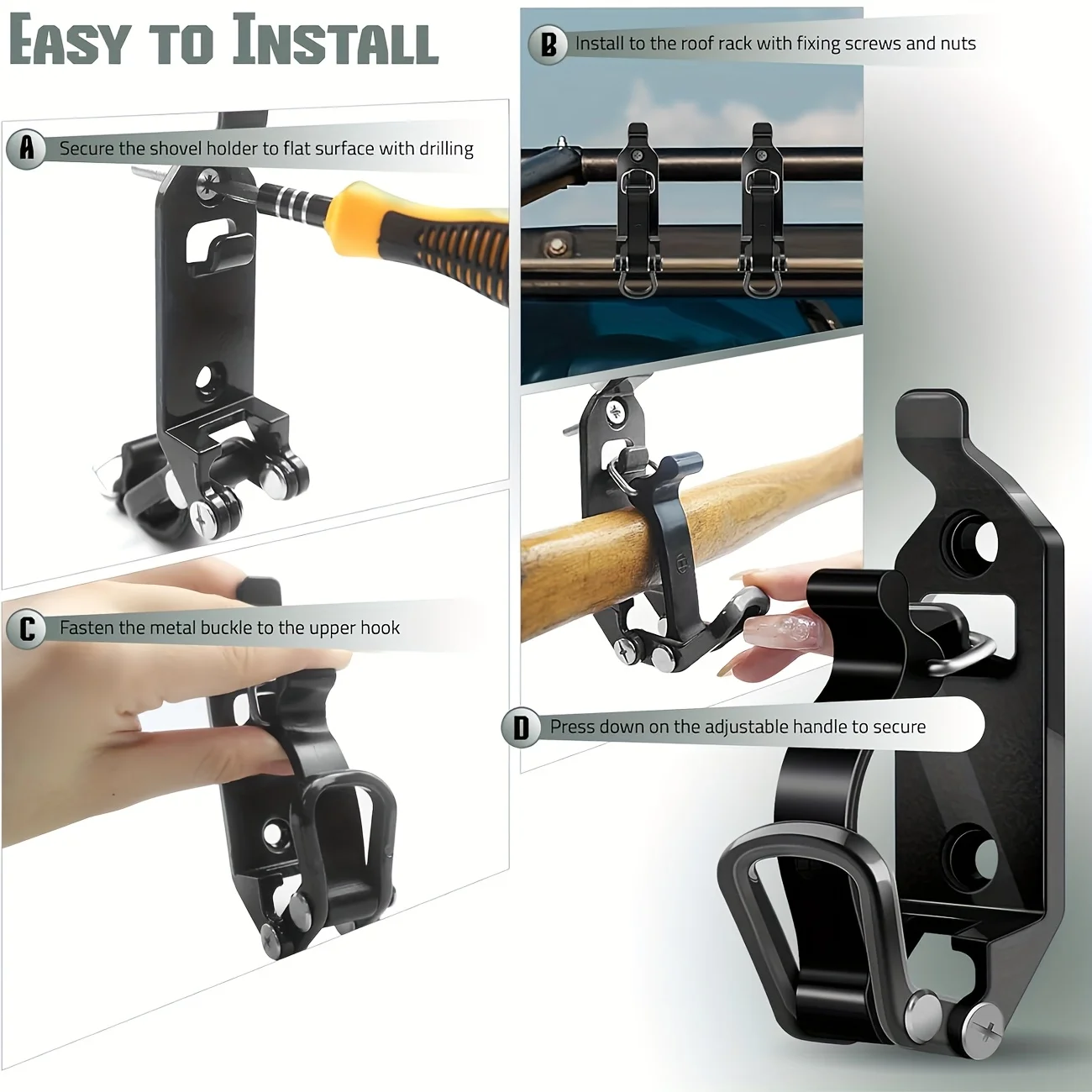 1pc Car Roof Rack Shovel Mount Tool Quick Release Fixing Kit Durable Metal Rubber Clamp Wall Mount Car Accessories