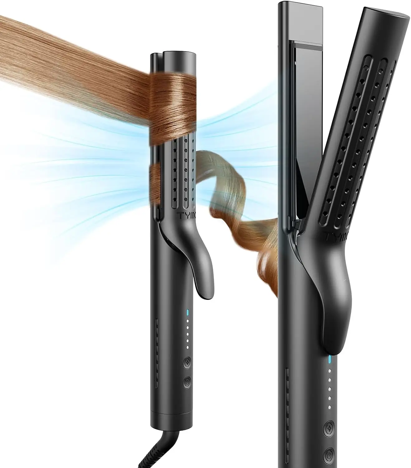 

2-in-1 Hair Straightener & Curler, 1.25" Curling Wand, Dual Voltage, 54M Ions, 5 Temps, Anti-Tangle, Black