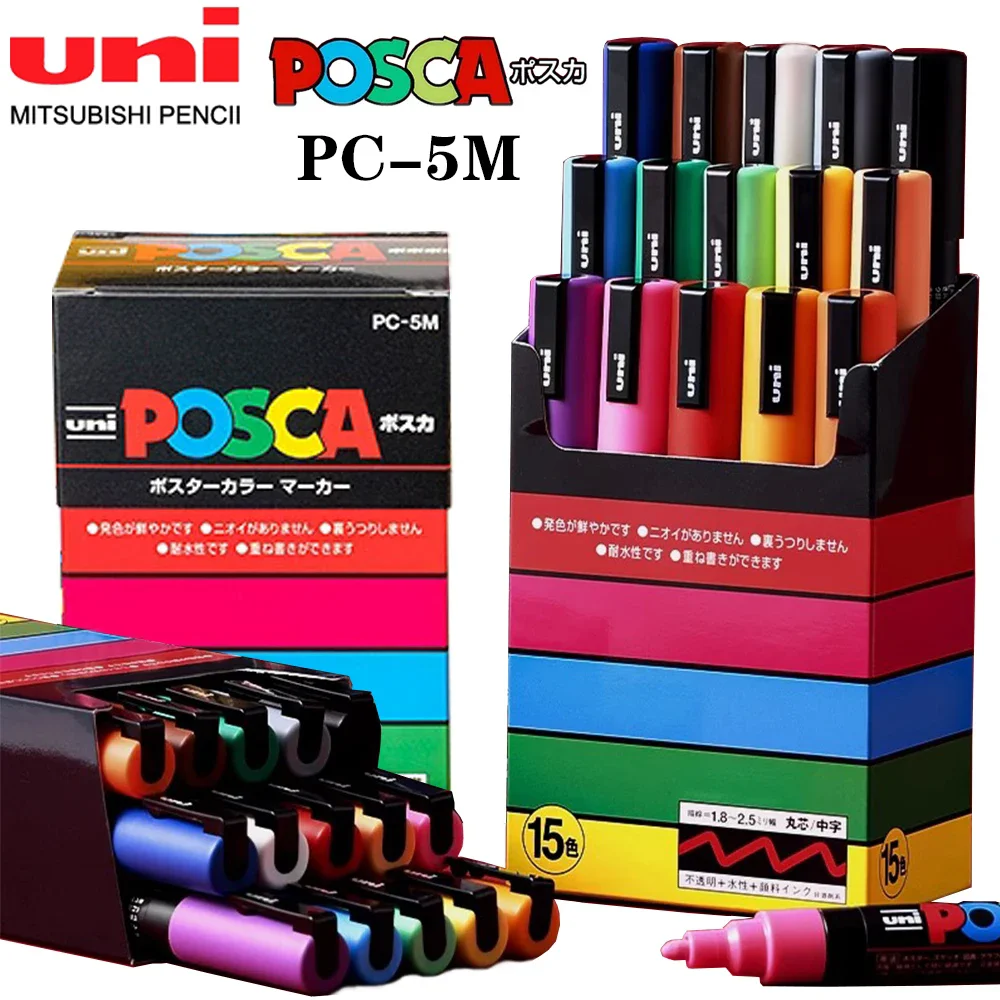 

15Colors Japan UNI POSCA Marker Pen Set,Acrylic Plumones Rotuladores PC-5M POP Poster Pen/Graffiti Advertisement Art Stationery