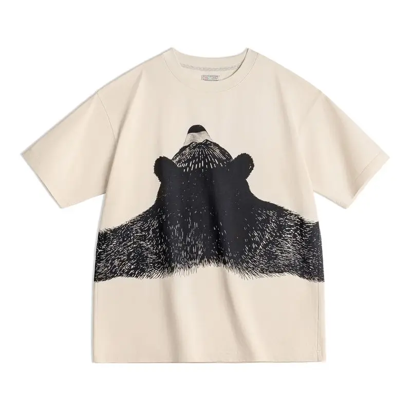 Maden Oversized Bear Print Short Sleeve T-Shirt Women's Summer Apricot Loose Fit Ribbed Crew Neck Tee Cute Casual Street Tops image 6