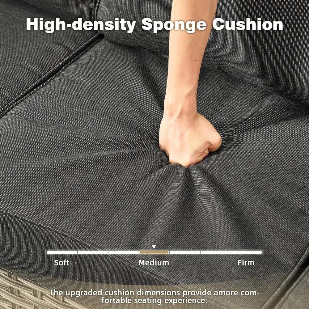 Patio Furniture Sets 7 Pieces Outdoor Sectional Rattan Sofa Manual Weaving Wicker Patio Conversation Set with Ottomans and T Cus