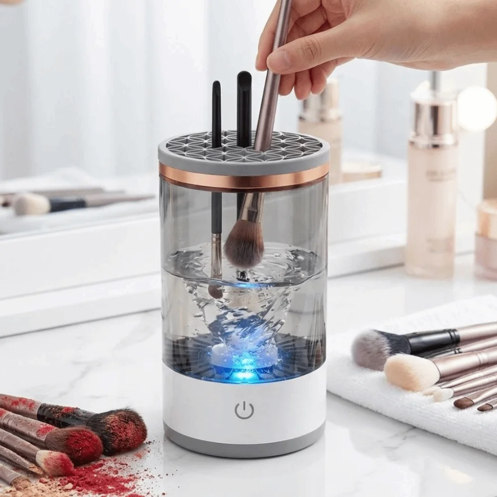 

Новая электрическая USB-машинка для чистки кистей для макияжа 3-в-1: портативная, для быстрой и легкой очистки, с автоматической сушкой и подставкой для кистей.