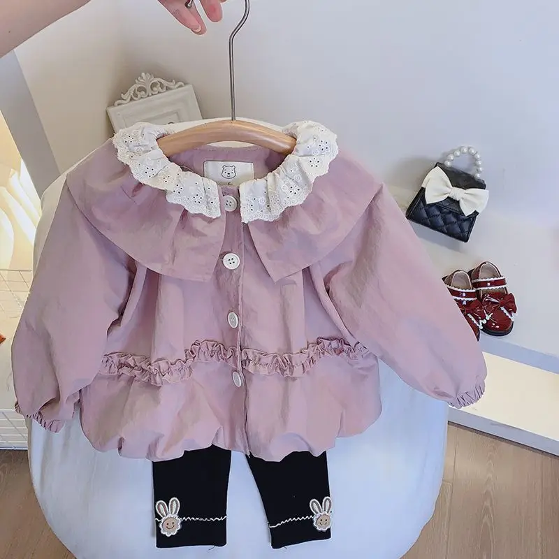 

Spring and Autumn New Children's Baby Coat Windbreaker Autumn Children's Lace Collar Western Style Jacket
