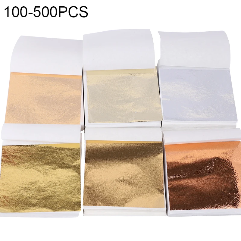 100-500Pcs Imitation Gold Silver Foil Paper Leaf Flake Gilding Sheets For DIY Art Nail Painting Candle Crafts Wedding Home Decor