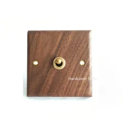 Retro Black Walnut Panel Brass Lever 2 Way Toggle Switch Solid Wood Wall Light Switch EU Socket