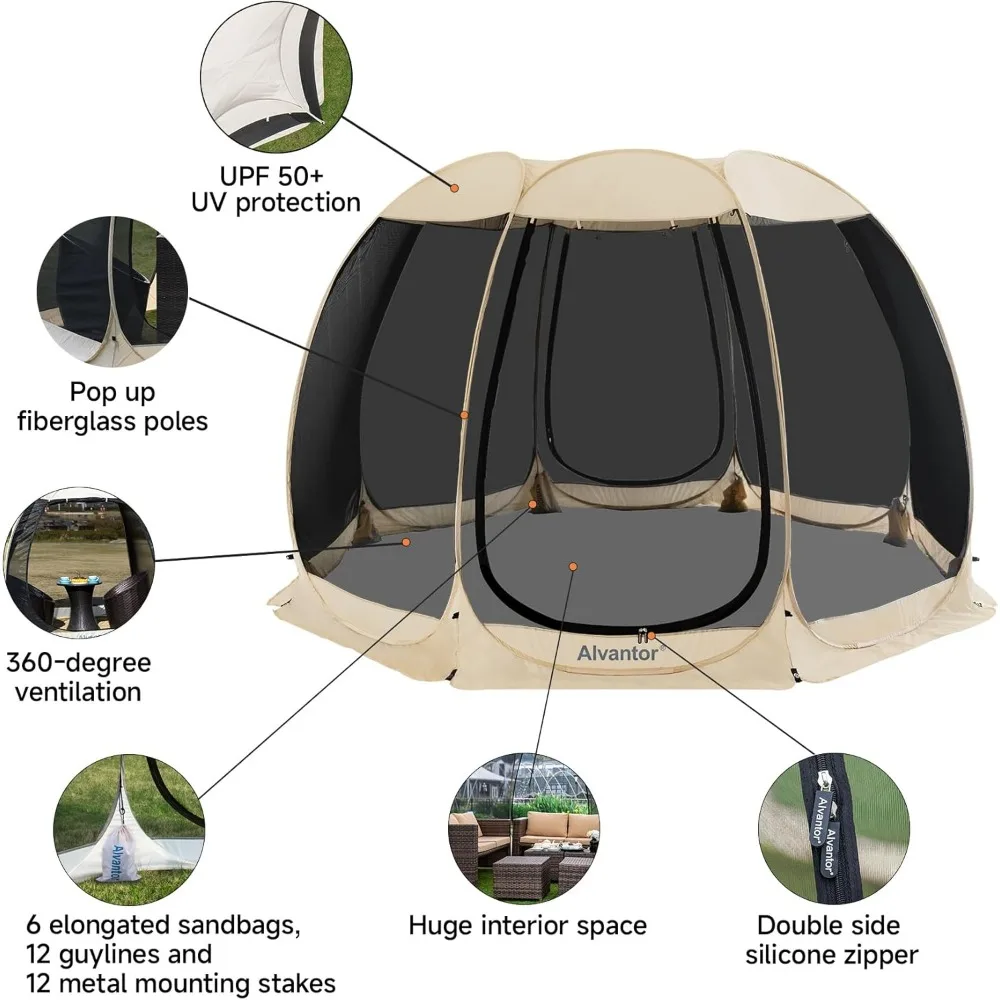 Tenda a baldacchino schermato IGU pop-up per 6 persone con lati in rete antizanzare, riparo solare istantaneo resistente ai raggi UV per giardino, cortile