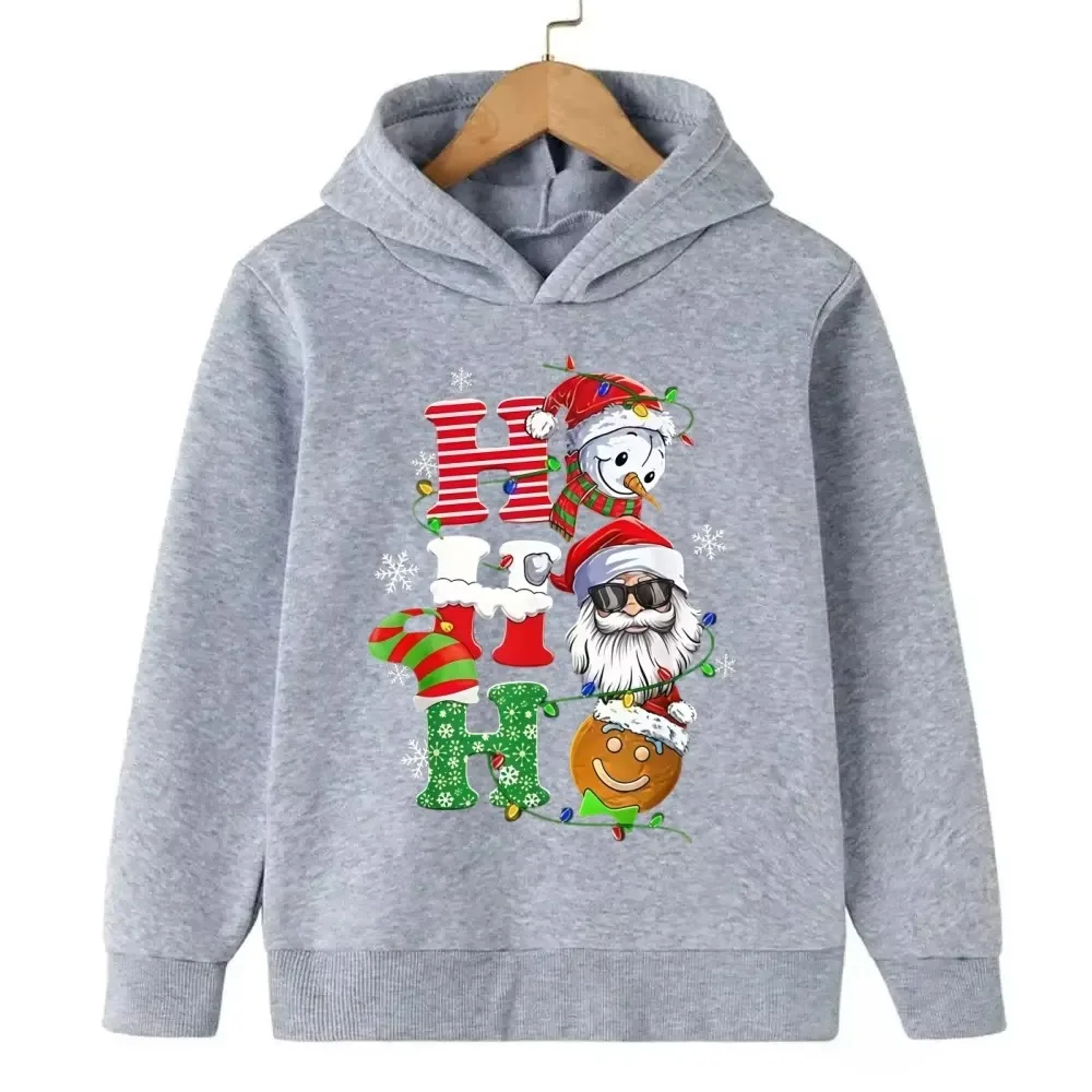 Winter- und Herbst-Weihnachtsgeschenk: warmer, flauschiger Kapuzenpullover für Kinder mit Hirsch- und Weihnachtsmann-Motiv, sportlicher Pullover. – Detail 6