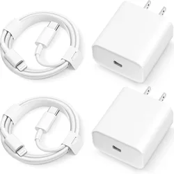 PD 20W USB Type-C Fast Charging Wall Adapter Plug Charger with Cable Cord for iPhone IPad- 2 Sets