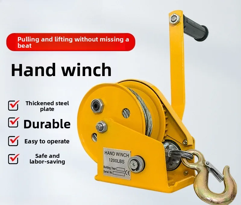 1200LBS Manual Hand Winch Two Way Ratchet Gear with Steel Cable for Trailer Boat