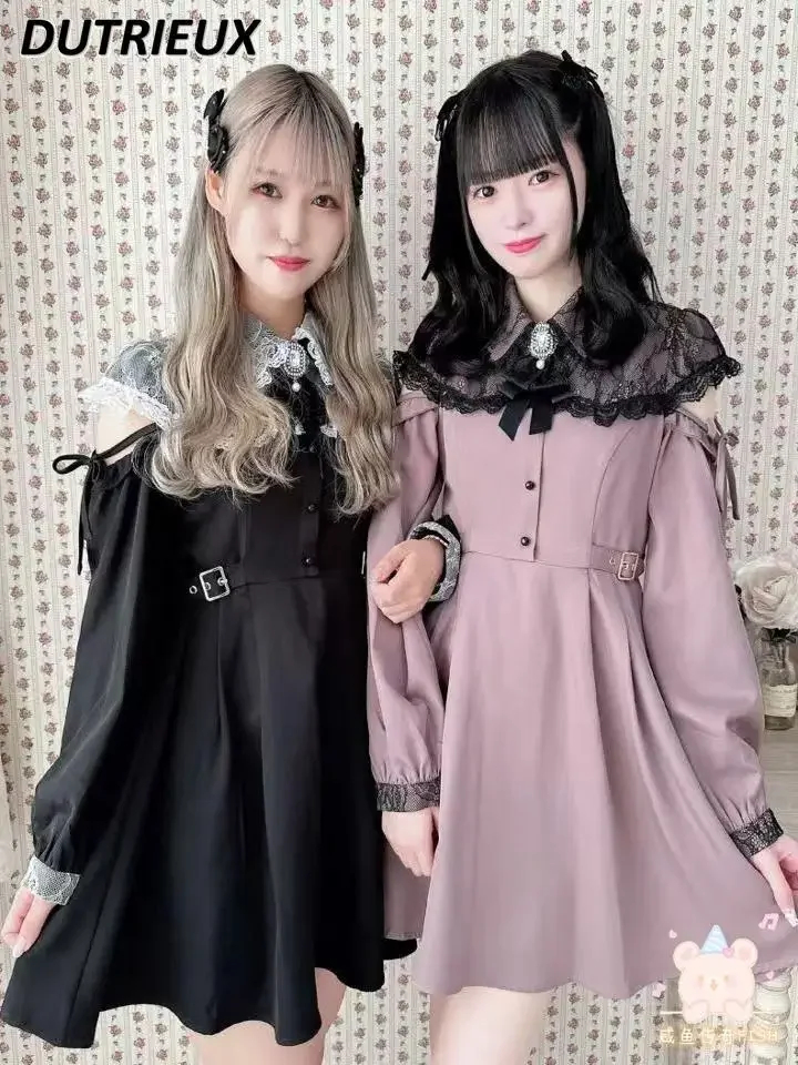 Novos vestidos casuais femininos série mina produção em massa estilo japonês moda versátil vestido de manga longa primavera outono