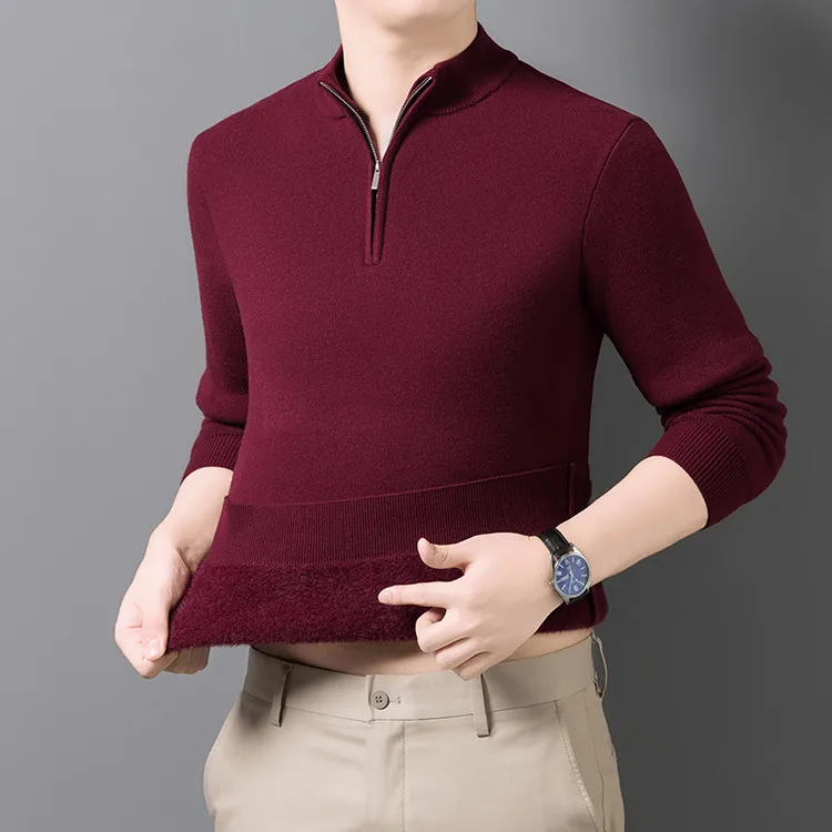 

2025 Men's High-quality Spring and Autumn Sweater with Double Collars, Imitating Cashmere