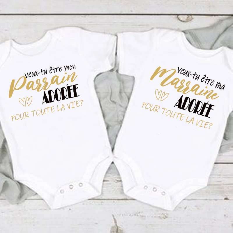 Summer Newborn Bodysuits Baby Ask for Godfather Baptism Clothes Do You Want To Be My Adored Godmother for Life Infant Jumpsuits