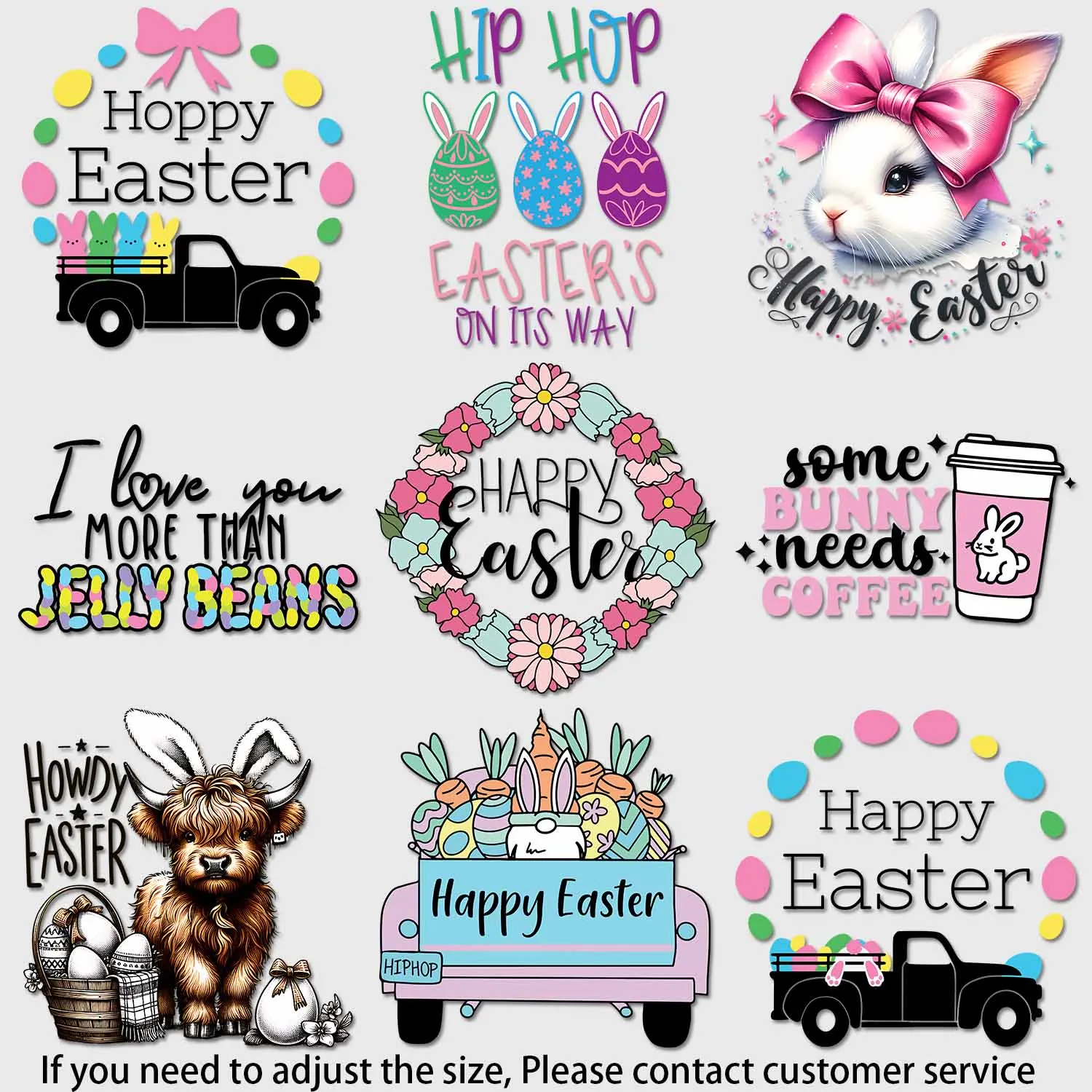 Iron-on Decal Playful Cartoon Easter Stickers suitable for cloth Gift Washable Prints Easy to Use DIY Decoration