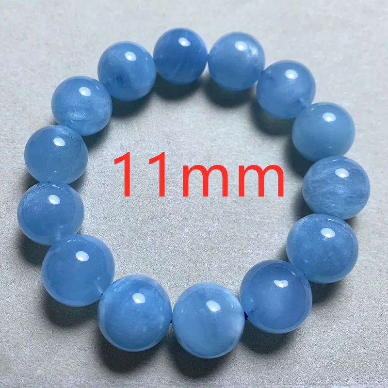 MUKO GEMS Aquamarin Round Bead Stretch Bracelet Blue 15mm 6
