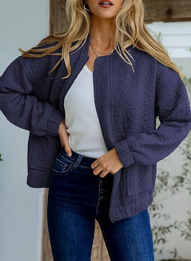 Women's Casual Style Jacquard Cardigan Long Sleeved Zipper Jacket Short Sleeved Autumn Winter New Fashion